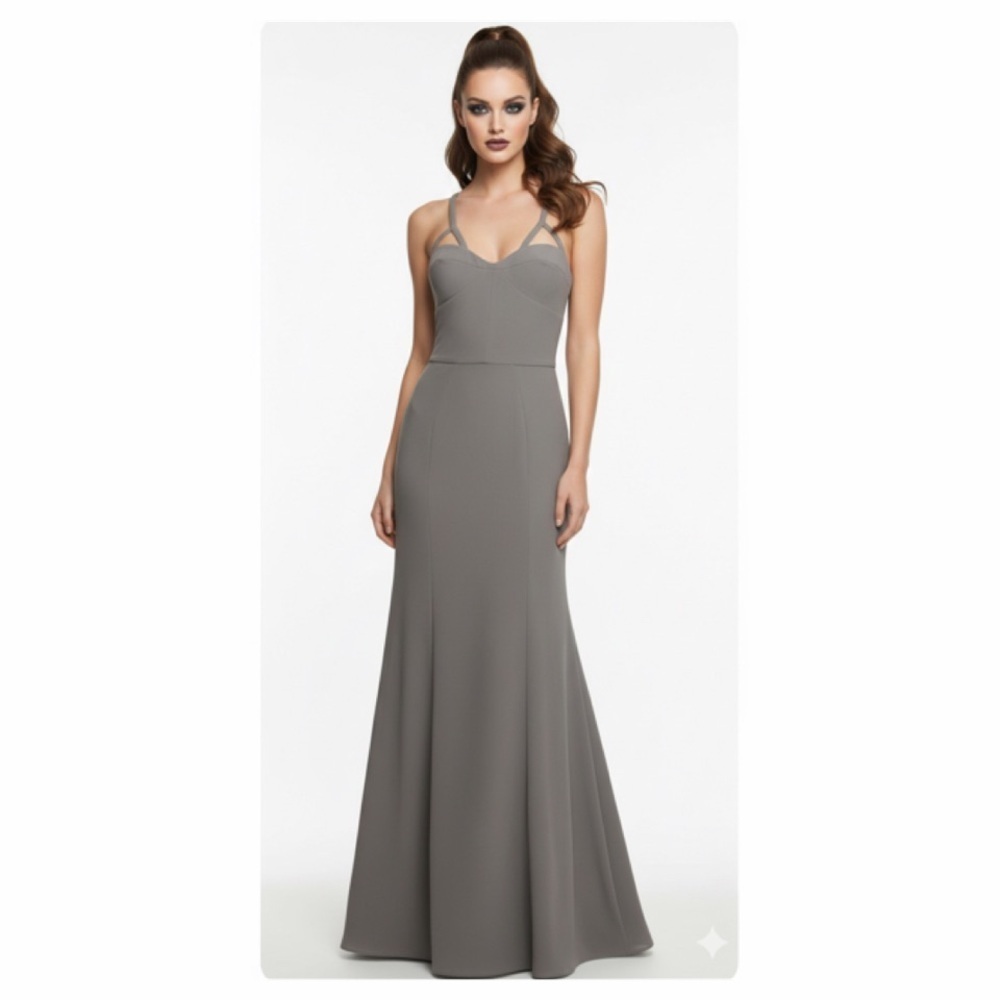 Vera Wang Lavender Trumpet Fitted Gown Quiet Luxury Academia Sz 14 Ash Gray